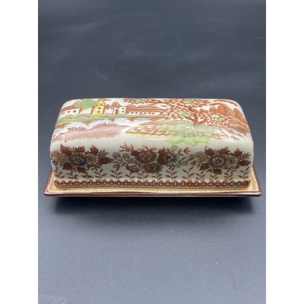 Fred Roberts Co SF Butter Dish Castle Pattern‎ Transferware Lid